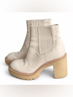 Dolce Vita Huey Ivory Leather Lug Sole Boots Size 7.5